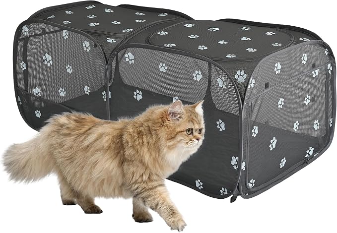 2-in-1 Dog Playpen 46.5''Pop Up Cat Pet Playpen, Assembly-Free Indoor Outdoor Kitten Enclosure, Breathable Cat Cage Portable Puppy Tent Crates,Spacious Kennel for Small Animals, No Confinement Feel(S)
