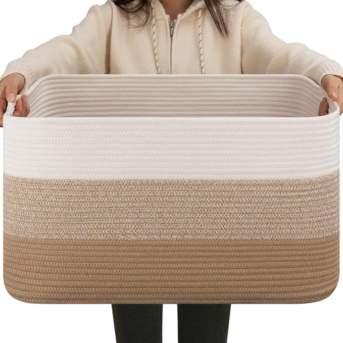 OIAHOMY Blanket Basket Laundry Basket Dog Toy Basket 75L Light Yellow | Large Storage Basket,Baby Basket,Toy Storage,Woven Rope Basket for Blankets,Blanket Storage for Living Room