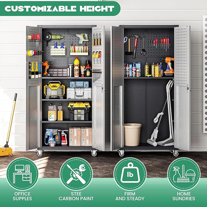 Garage Cabinet System | Heavy Duty Steel All-in-One Modular Garage Cabinet Set for Ultimate Workshop Organization | Easy Assembly Garage Storage Cabinets & Tool Bench