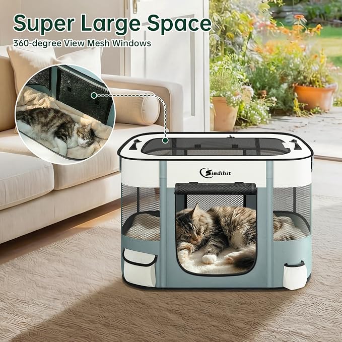 Siedihit 28" Dog Playpen,Cat Puppy Pen, Pet Portable Crate Indoor Outdoor | Durable Travel Camping Use,Foldable Dog Kennel Tent Cage for Rabbit Small Animals with Carrying Case(Grey, Small)