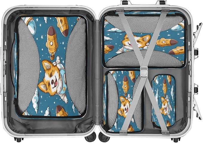 Packing Cubes for Travel, Corgi Dogs Travel Luggage Packing Organizers for Women Men, Large Custom Toiletries Bag for Cosmetics Toiletries, Universe Space