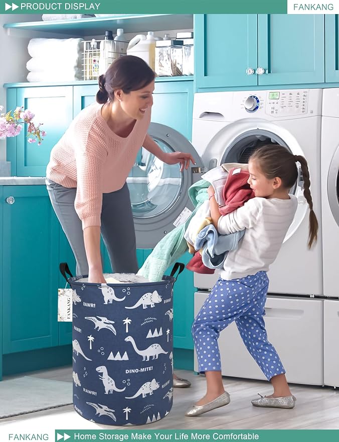 Storage Bin Foldable Nursery Organizer Basket Blue dinosaur | Foldable with Waterproof PE Coating Organizer Bin for Kids Boys and Girls,Office,Bedroom,Clothes