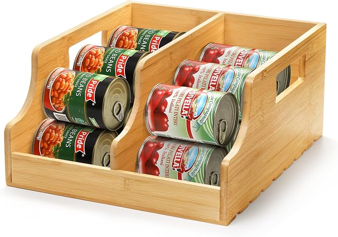 Yesland Bamboo Soda Can Organizers, Can Holder and Drink Dispenser for Kitchen, Countertop, Pantry Organizer Bins for Soda, Pop, Drinks, Beer, Water Bottles, Holds 26-28 Cans