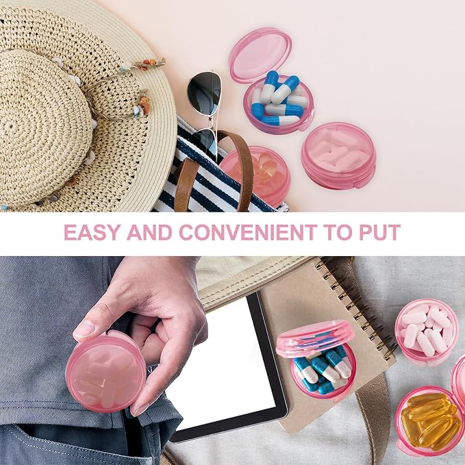 UHOUSE Small Pill Box (3 Pack), Daily Mini Pill Organizer Portable for Purse Pocket,Travel Pill Case Medicine Storage Container Earplug Case (Pink)