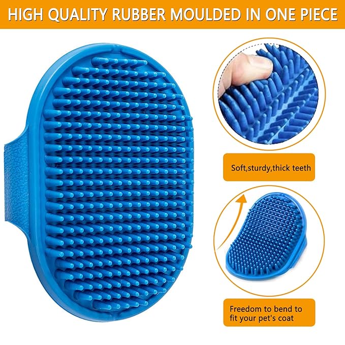 ROPO Dog Bath Brush, Dog Shampoo Brush With Adjustable Ring Handle Long Bristles, Upgraded Version Anti-Slip Back & Strap, Pet Grooming Brush for Dogs & Cats 2pcs