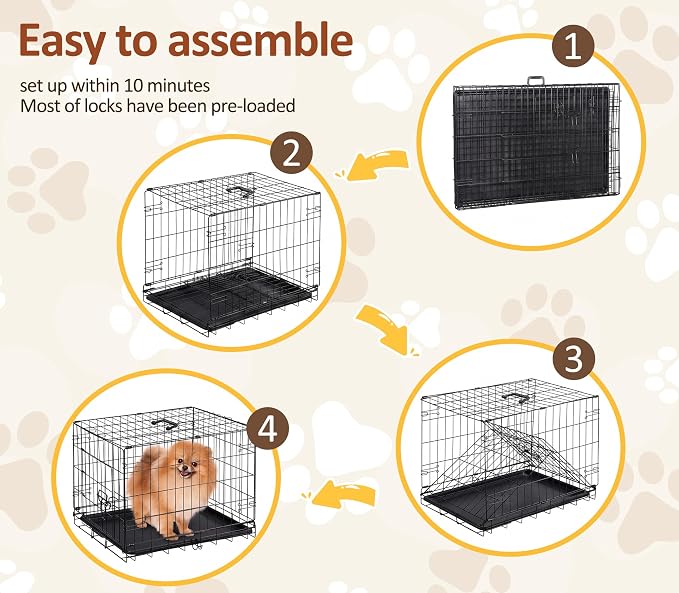 30 Inch Single Door Dog Crate, Sturdy Metal Wire Cage with Leak-Proof Tray | Heavy-Duty Rust Resistant Wire Dog Kennel with Removable Tray, Sturdy Frame Protects Pets & Home Furniture Safely