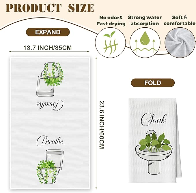 Bath Towels Set of 2, Green Eucalyptus Dish Towel for Bathroom Spa Kitchen, Toilet Sink Leaves Decorative Hand Towels, Fast Drying Tea Towel, Housewarming Xmas Gifts for Women Mom -B30