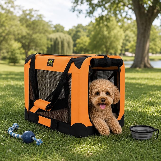 Pet Life ® Vista-View 360 Degree Zippered and Collapsible Soft Folding Pet Dog Crate Travel Dog Kennel with Zippered Entrances