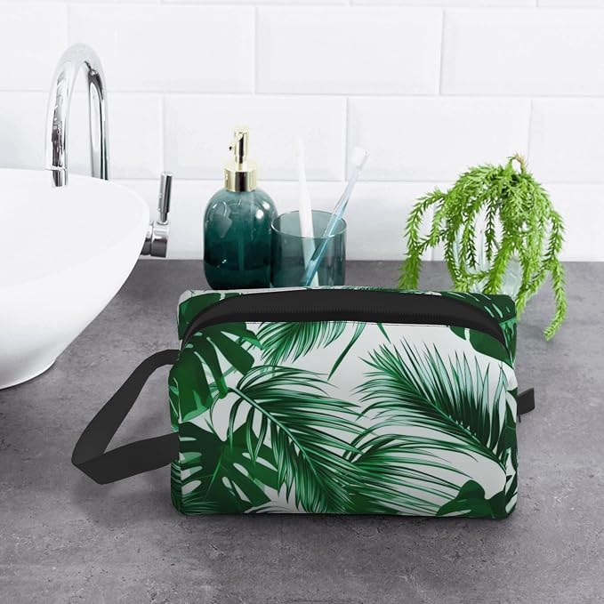 Tropical Palm Leaf Makeup Bag - Durable 600D Oxford Fabric Travel Cosmetic Bag, Shockproof Foam Padded Toiletry Organizer for Gym & Daily Use 10x6.2x4.9 Inch