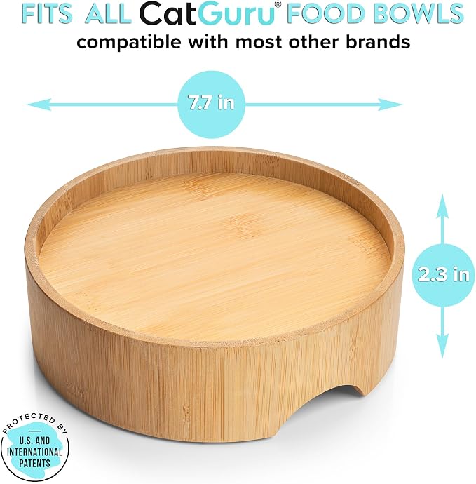 CatGuru Food Table for Cat Bowls, Elevated Feeding Station for Cat Food Bowl, Raised Stand For Pet Food and Water Bowls, Pet Feeder For Indoor Cats, Stress Free Stand For Pet Dishes (Bamboo, Standard)