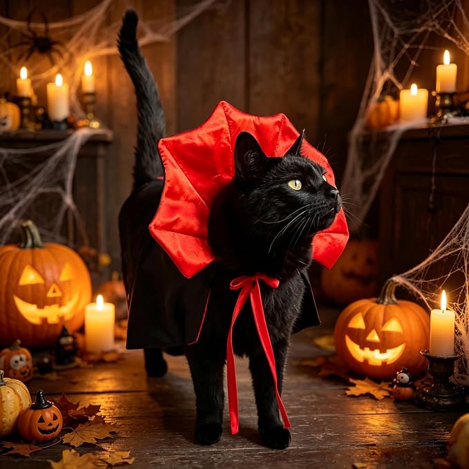 GOYOSWA Cat Halloween Costumes Pet Cat Dog Vampire Cloak Costume Devil Vampire Cloak Cape Halloween Costumes for Cats X-Small Small Dogs Pets