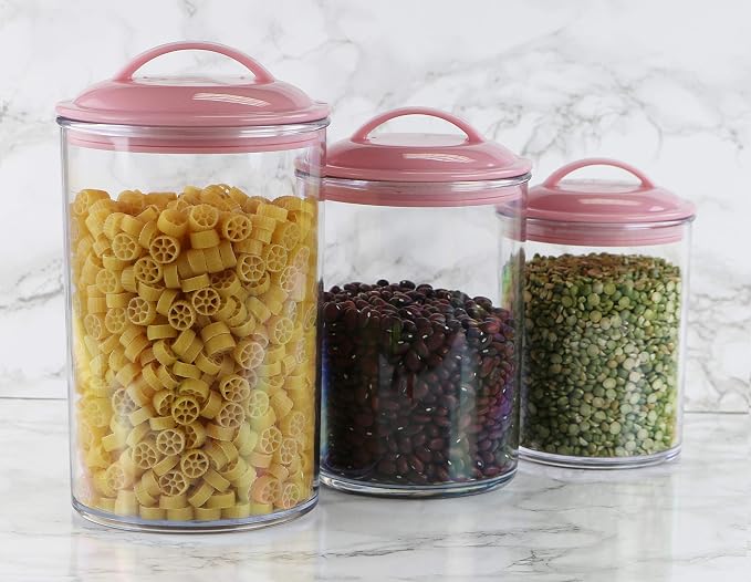 Reston Lloyd Food Storage Containers, BPA Free Airtight Canisters for Cereal, Pasta, Sugar, Coffee, Flour, Cookies, Loose Tea, for Kitchen Organization, Set of 3, Pink (Pack of 4)