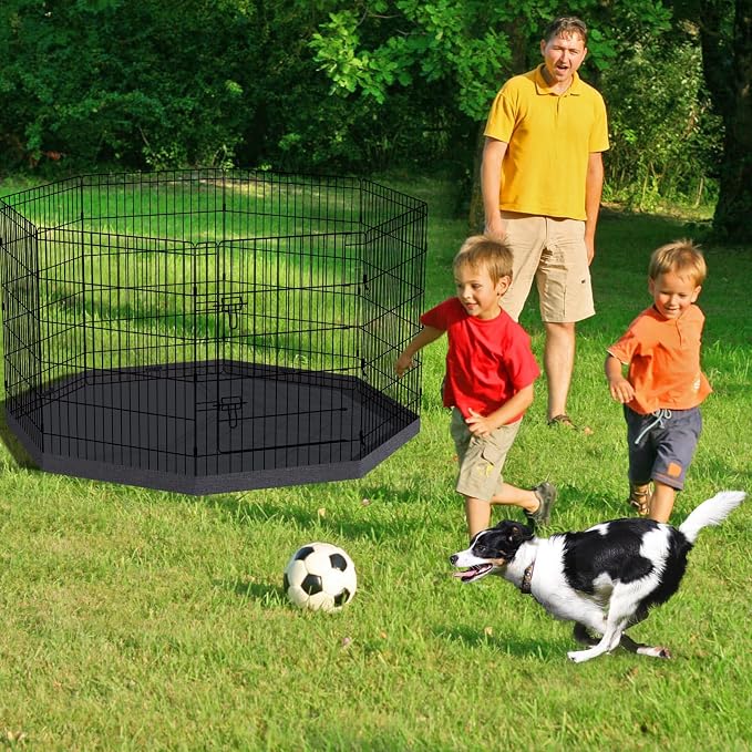 Artmalle Dog Playpen 36" H, 8 Panel 24" W Pen with Door & 600D Oxford Pad | 8*24"x 36"H rustproof metal panels with door and durable 600D Oxford Octagonal bottom pad for indoor, outdoor and RV use.