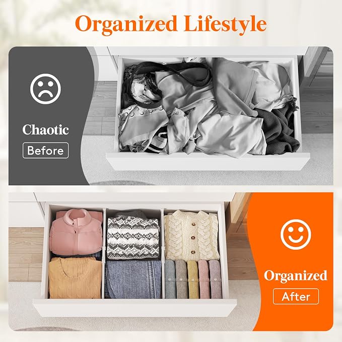 Lifewit 8" Tall Drawer Dividers, Adjustable Deep Drawer Organizer Clothes | 6 Pack 13.8"-22.2" Expandable White Plastic Separators for Dresser, Kitchen, Cabinet, Closet, Office Organization & Storage