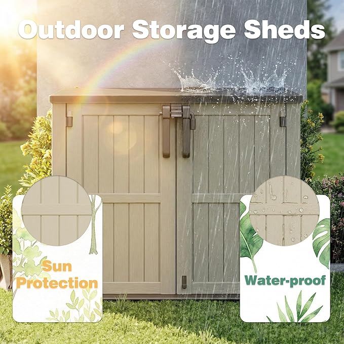 LHBcraft Waterproof Outdoor Storage Box 36 Cu Ft with Lockable Doors,Portable Outdoor Storage Shed,Horizontal Outdoor Storage Cabinet for Garden,Easy to Assemble
