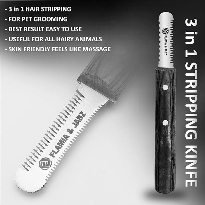 FJ Professional Stripping Knife kit (6 pieces set) for Dogs & Pets, Wooden Handle Grip with Stainless Steel Blade (Right handed) (Black)