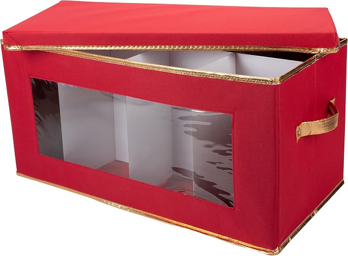 Simplify Holiday Figurine Storage Box | 8 Compartments | Seasonal and Christmas Décor Organizer | Nutcrackers | Lidded | Red
