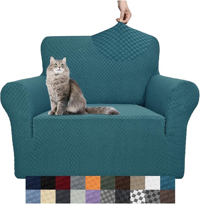 YEMYHOM Couch Cover Latest Jacquard Design High Stretch Sofa Chair Covers for Living Room, Pet Dog Cat Proof Armchair Slipcover Non Slip Magic Elastic Furniture Protector,Small (Chair, Teal)