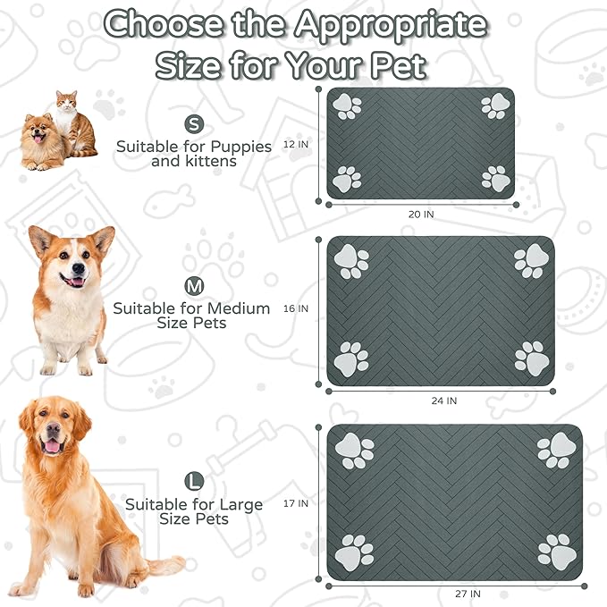 Pet Feeding Mat-Absorbent Dog Feeding Mat for Food and Water Bowl,No Stains Pet Placemat,Quick Drying Water Dispenser Mat for Dog and Cat,Easy to Clean Dog Accessories(S,Dark Gray)
