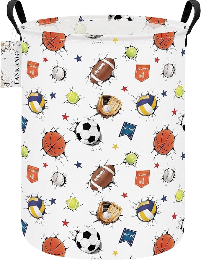 Sports Ball Storage Bin Foldable Nursery Basket | Foldable with Waterproof PE Coating Organizer Bin for Kids Boys and Girls,Office,Bedroom,Clothes