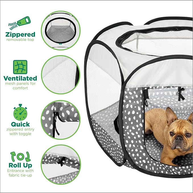 Furhaven Portable Dog Playpen Cat Tent, Pet Playground,Kennel Foldable Indoor Outdoor Zippered Puppy Crate - Gray Pebbles, Large