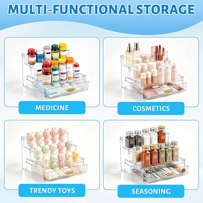 3-Tier Vitamin Storage Organizer with Drawers Organizer For Medicine Bottle | Organizer For Vitamin&Medicine Bottle,Vitamin Bottle Organizers for Countertop,Bathroom Cabinet Storage Organizer Multi-Bin