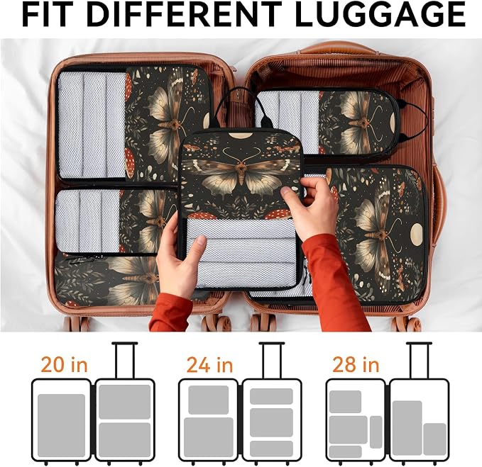 Butterflies 6 Set Compression Packing Cubes Animal Expandable Packing Organizer for Travel Accessories Luggage Suitcase Bag