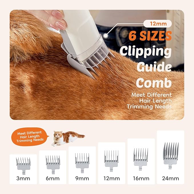 Sweetcrispy Cup Professional Pet Grooming Vacuum Kit, 2.5L 3 Suction Modes and 5 Groomer Tools with Cordless Low Noise Dog Clippers for Cats, Other Animals Hair Trimmer