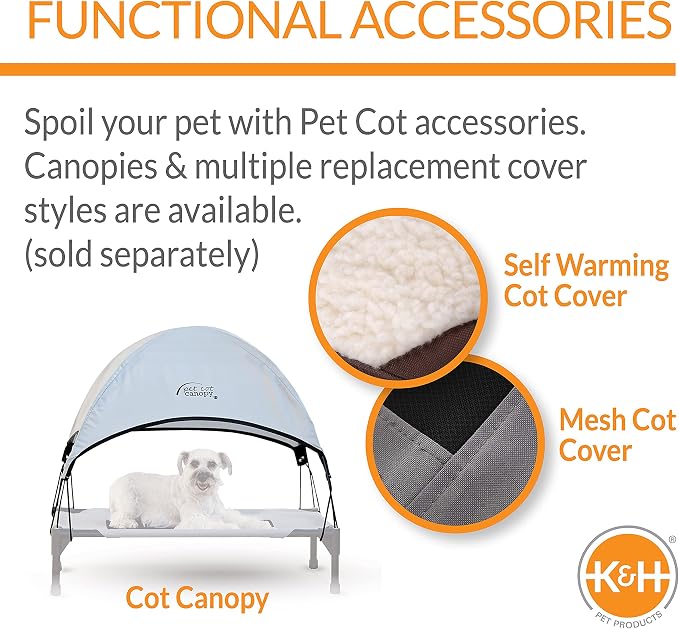 K&H Outdoor Elevated Dog Bed - Cooling Raised Dog Bed for Medium & Large Pets, Breathable Mesh Center Hammock Design, Indoor/Outdoor Washable Cover, Portable Metal Frame, Gray, Large 42x30in