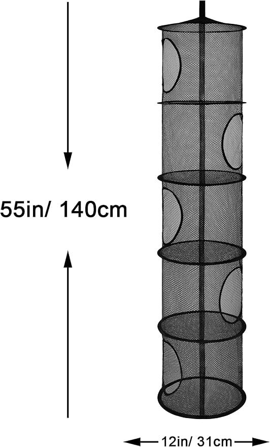 Hanging Stuffed Animal Storage Hammock Net 5 Tiers, Black | Hanging Mesh Storage Organizer for Kids Room, Holds Plushies, Gloves, Hats, Socks, Foldable Space-saving Design