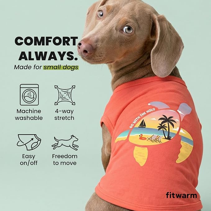Fitwarm Hawaiian Sea Turtle Dog Shirt, Tropical Summer Clothes for Small Dogs Boy Girl, Funny Pet Outfit, Orange, XXL