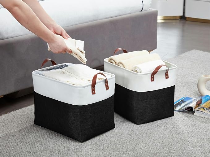 DECOMOMO Fabric Storage Bins, Extra Large Storage Baskets with Handles | 3 Pack Storage Baskets for Shelves, Laundry, Toys, Nursery (Black & White)