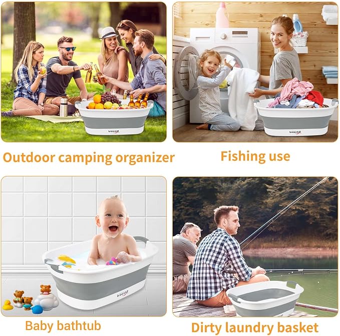 Collapsible Dog Bath Tub, Portable Puppy Bathtub with Drain Plug, Gray | Collapsible and Portable, Easy Water Drainage,For Small Dogs, Puppies and Cats, Indoor and Outdoor Use, Space-Saving Storage
