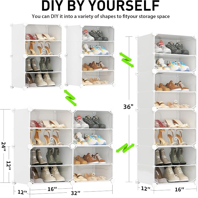 Shoe Storage,8 Tier Shoe Rack Organizer for Closet Shoe Cabinet with Door Shoe Shelves for Closet,Entryway,Hallway,Bedroom