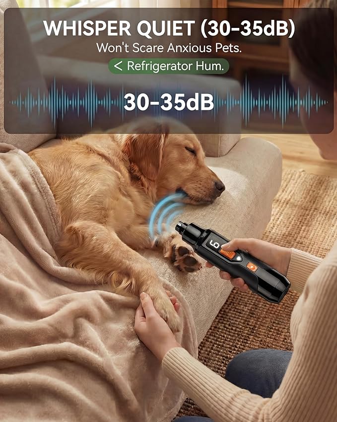 Torque X +30% Power Professional Dog Nail Grinder - Ultra-Quiet 30dB Dog Nail Trimmers, Powerful 7-Speed 16,000 RPM Motor (20k Force), Dual LED Lights, 12H+ Runtime, 3 Diamond Bits & Dust Cap