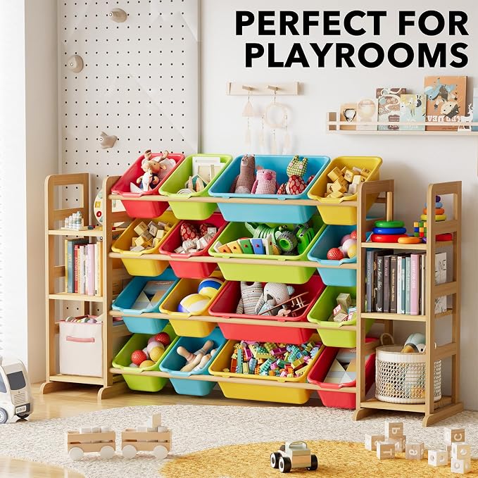 SpaceAid Toy Storage Organizer with 6 Shelves and 16 Bins, Toy Organizers Storage Bookshelf, Kids Bin Shelf Toys Box Bookcase for Bedroom Playroom Organization Room Decor, Multi-Colored