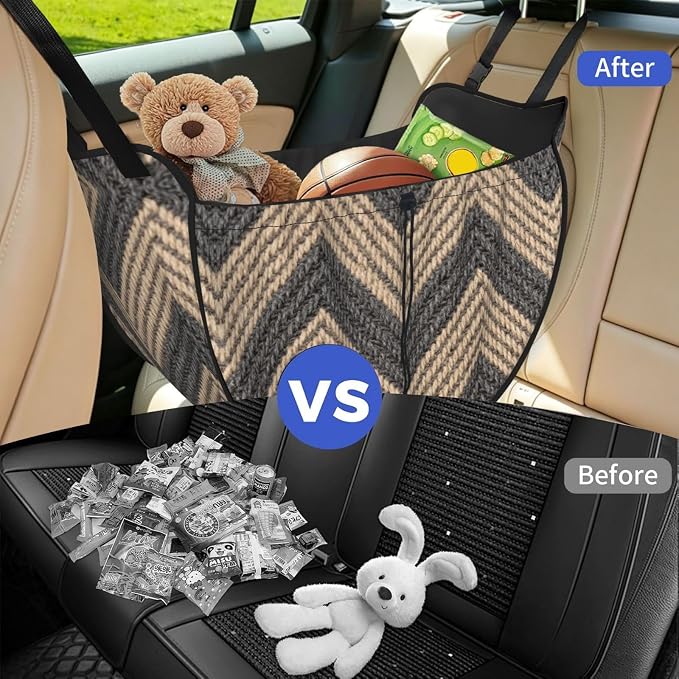 Classic patterns Car Seat Organizer-Backseat Storage Bag for Travel | Waterproof Durable. Holds Snacks Gear Essentials. Fits Most Cars.