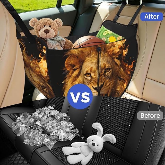 Golden Lion Roar Car Seat Organizer-Backseat Storage Bag for Travel | Waterproof Durable. Holds Snacks Gear Essentials. Fits Most Cars.