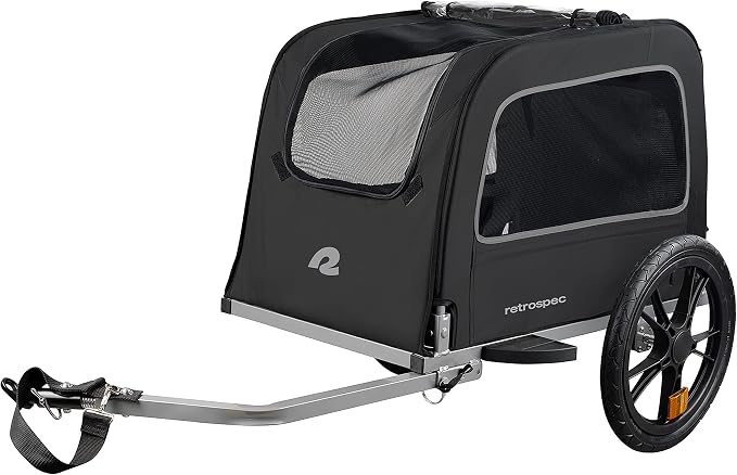 Retrospec Rover Waggin' Pet and Dog Bike Trailer with Weather-Resistant Canopy & Mesh Shield - Foldable Frame, 16in Wheels with Storage Pouch & Internal Safety Leash Supports up to 50 lbs