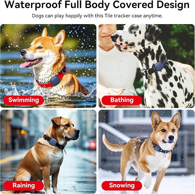 DDJ Waterproof Dog Collar Holder for Life360 Tile Mate Tracker, 4-Pack Durable Silicone Cover, Anti Lost for Life 360 Tile Tracker Case for Cat & pet Collars (Black, Navy Blue, Pink,White)