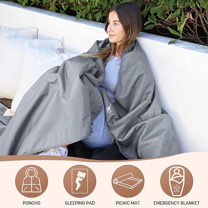 Tirrinia Waterproof Outdoor Blanket with Sherpa Lining, Windproof Foldable