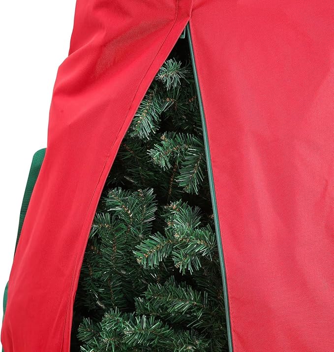 Sattiyrch Upright Christmas Tree Storage Bag,Fits Up to 6 ft Tall Artificial Tree,Heavy Duty 600D Canvas Red Christmas Tree Storage Container with Sleek Zipper and Durable Handles (6 FT)