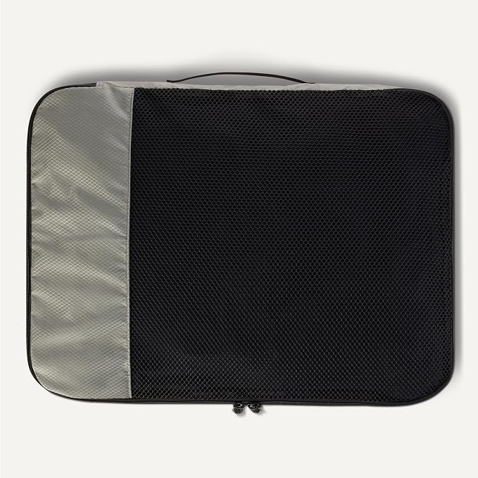 Amazon Essentials 4-Piece Packing Cubes Travel Accessories Set, Luggage Organizer, Suitcase Organizer with Double Zipper, Mesh Top, Space-Saving, Large, Gray (Previously Amazon Basics)