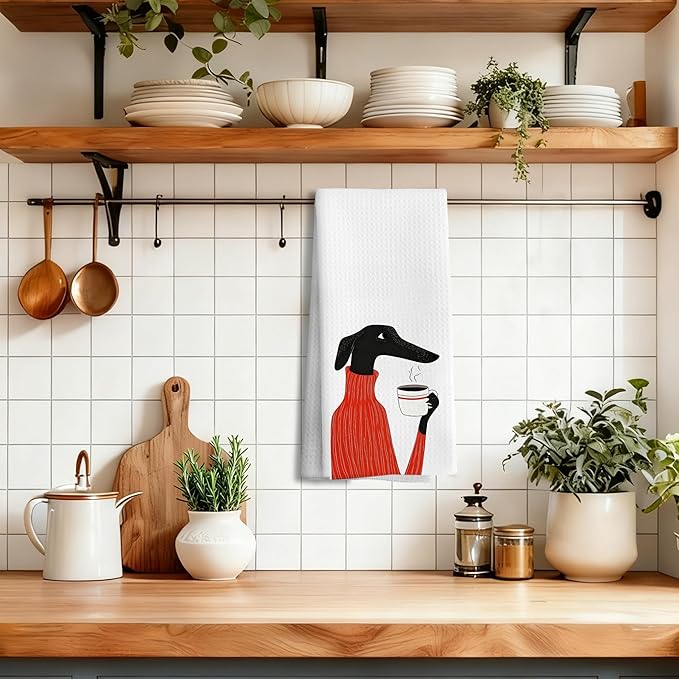 Funny Coffee Italian Greyhound Kitchen Towels Decorative, Italian Greyhound Gifts Hand Tea Towels for Coffee Bar, Dog Mom Lovers Dad Gifts Dish Towel Dishcloth, 16x24 Inch