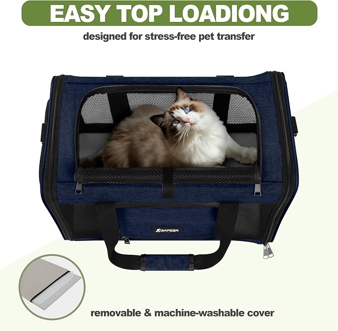 GAPZER Cat Carrier 18x11x11 United Airline Approved, Soft Pet Flying Kennel | Small Dog Chihuahua Crate 5-10 Pounds, Softshell Kitty Taxi Transport Cage 18lbs, Sturdy Miniature Poodle Top Loader Vet Case