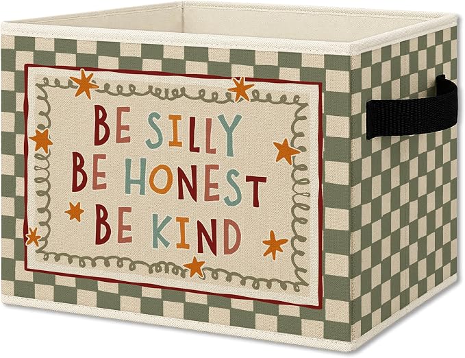 Inspirational Kids Cube Storage Bins with Handles, Be Silly Honest Kind Nursery Collapsible Fabric Storage Basket Boxes Books Clothes Organizer for Girls Boys Room Bedroom Playroom