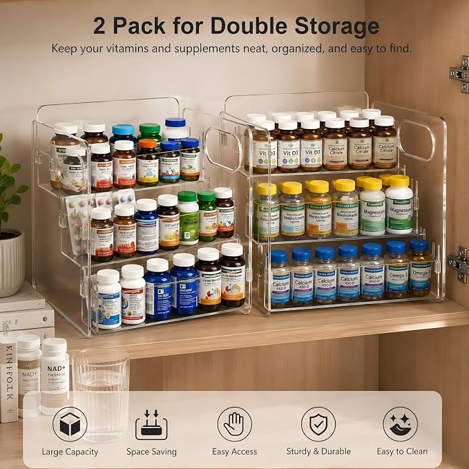 3-Tier Vitamin Storage Organizer, Organizer For Vitamin Bottles And Medicine Bottle, Vitamin Bottle Organizer For Countertop, Bathroom Cabinet Storage Items Are Clearly Visible (2item)