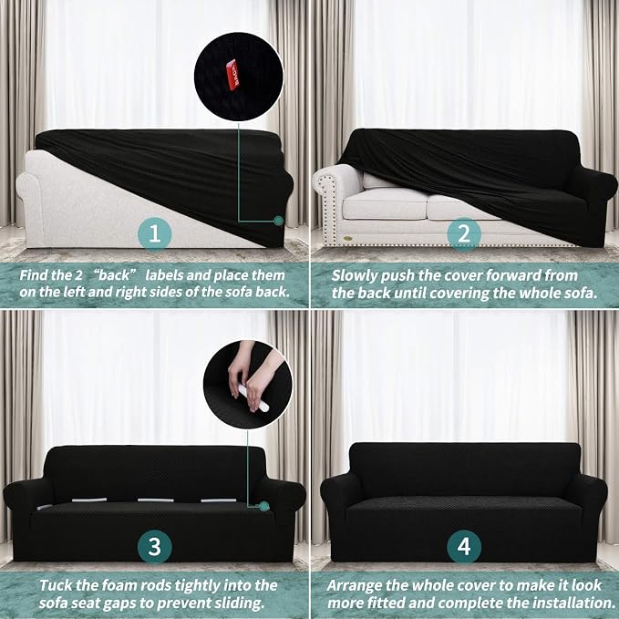YEMYHOM Couch Cover Latest Jacquard Design High Stretch Extra Large Sofa Covers Pet Dog Cat Proof Oversized Slipcover Non Slip Magic Elastic Furniture Protector (XL Sofa, Black)