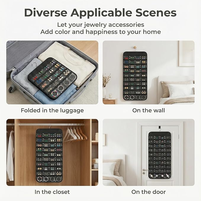 Hanging Jewelry Organizer with 80 Clear Pockets | Double Sided Jewelry Storage Organizer for Necklaces, Earrings and Accessories with Closet Hanging Design