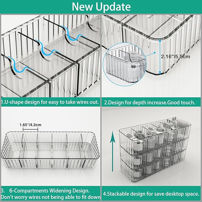 Cable Storage Boxes Organizers 2 Pack,Cord Charger Case with 20pcs Ties | Cable Storage Organizer,Cable Organizers Box,Cable Storage Box, Cord Organizers Box,Cord Charger Case Organizer,Stackable